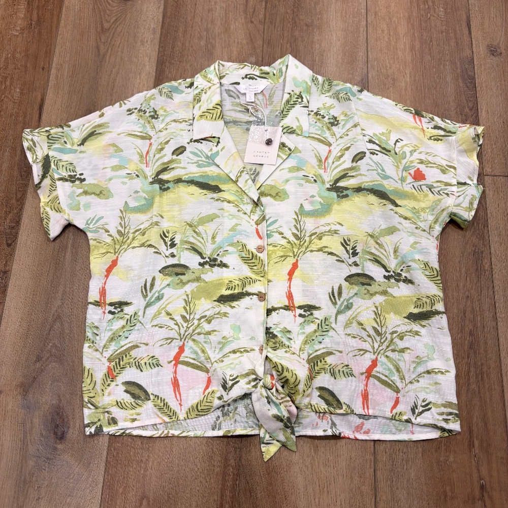 NWT 🌟LC LAUREN CONRAD🌟 TIE WAIST TROPICAL PRINT BUTTON FRONT SHIRT SZ L